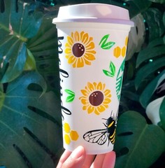Sunflower and bee cup Starbucks grande hot cup Personalized gifts Customize