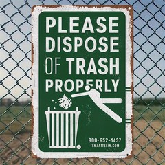 Funny Dispose Trash Properly Vintage Metal Sign Backyard Garbage Bin Fence Decor