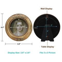 Small Vintage 3×3 Round Picture Frame, Mini Antique Ornate Circle Photo Frame…