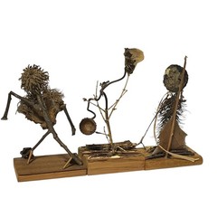VTG Handmade Folk Art Twig Sculptures Set Wood Base Rustic Nature Figures 3pc