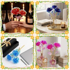 12 Pcs 24K Galaxy Rose Artificial Flowers, 4 Colors Forever Rose Gifts for Women