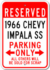 Personalized 1966 66 CHEVY IMPALA SS Parking Sign Custom Chevrolet Garage Plaque