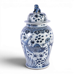 New Large Chinoiserie Antique Style Porcelain Temple Jar in Blue & White 24”