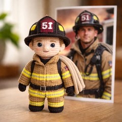 Custom Firefighter Crochet Doll From Photo Handmade Amigurumi Portrait Gift