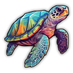Sea Turtle Color Art Cut To Shape Vinyl Sticker