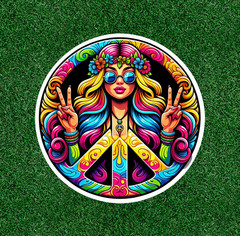 Hippie Girl peace symbol 100% waterproof vinyl sticker decal – many sizes