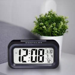Westclox Black Digital Alarm Clock with Day/Date Display and LED Backlight- Batt