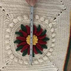 Vtg Christmas Crochet Afghan 3D Poinsettias White 38”x63” Red Green Bordered