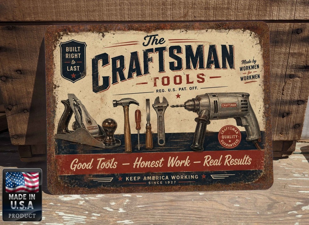 The Craftsman Tools Vintage Reproduction 9×12″ Metal Wall Sign Plaque Garage