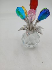 Crystal Colorful Rose Flower Bouquet Figurine Small Multicolor Metal Home Decor