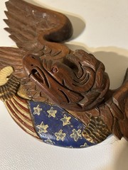 Hand Carved Wood Eagle Wall Plaque Americana Folk Art Patriotic Flag 27 1/2”
