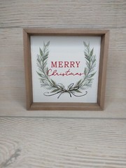 New! «Merry Christmas» Wreath Wood Frame Sign Wall Table Winter Decor Greenery