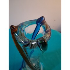 Unusual The Art of Fine Glass Twisted Sommerso Vase Blue Amber Green 10.75in
