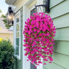 2PCS Artificial Hanging Flowers UV Resistant Faux Petunia Outdoor Porch Patio