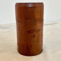 Vintage Hand Carved Face Wooden Canister Turned Storage Box Brown Exc Folk Art