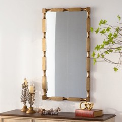 Gold Bamboo Style Rectangular Wall Mirror Gold Textured Solid Wood MDF Frame