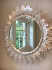 Selenite Stone Sunbrust Wall Mirror, Stunning Crystal Healing Mirror Wedding Dec