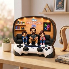 Personalized Dad And Kids Gaming Wooden Block Father’s Day Gift Gamer Decor