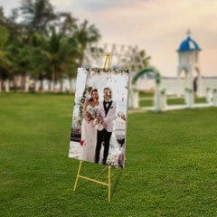 Gold Large Adjustable Floor Standing Easel for Wedding Display Metal Stand