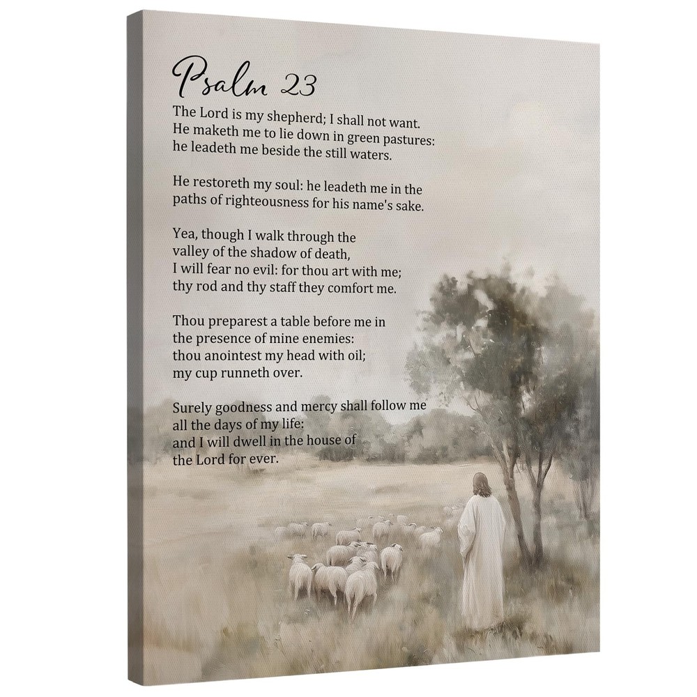Christian Psalm 23 Canvas Wall Art Decor, Bible Verse Quotes Lamb Paintings W…
