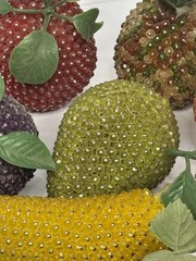 Vintage MCM Push Pin Sequined Beaded Jewel Faux Fruit Decor Lot Of 9 Pineapple