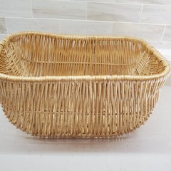 Handwoven Wicker Rounded Rectangular Bowl Basket Natural Light Wood Lightweight