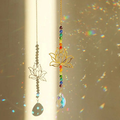 1 pc Crystal Lotus Sun Catcher Rainbow Maker Hanging Glass Chakra Decor