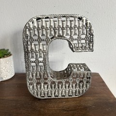 Decorative Metal Block Letter ‘C’ – Silver Filigree Shelf Or Wall Decor 7 In