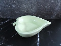 Small Ceramic Leaf Shaped Bowl Mint Green Handmade Glazed 5.75 In Long Primitive