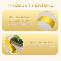 30 Pcs Striped Mirror Stickers, 1.97» x 11.8» Mirror Wall Stickers, Gold