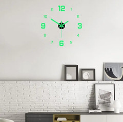 1pc Luminous 40cm DIY Silent Wall Clock Glow in Dark Sticker Clock – NEW