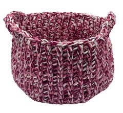 Handmade Crochet Basket Burgundy, Pink, White Multi-Use Storage With Handles