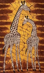 African Batik Cloth Giraffe Tapestry Wall Hanging Mother Baby Safari 18.5”x36.5”