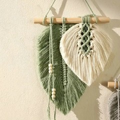 Small Macrame Wall Hanging Boho Woven Leaf Macrame Tapestry Wall Art for Bedroo