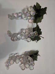 Iridescent Clear Plastic Grape Cluster Picks Set Of 3 Beaded Ornament Decor