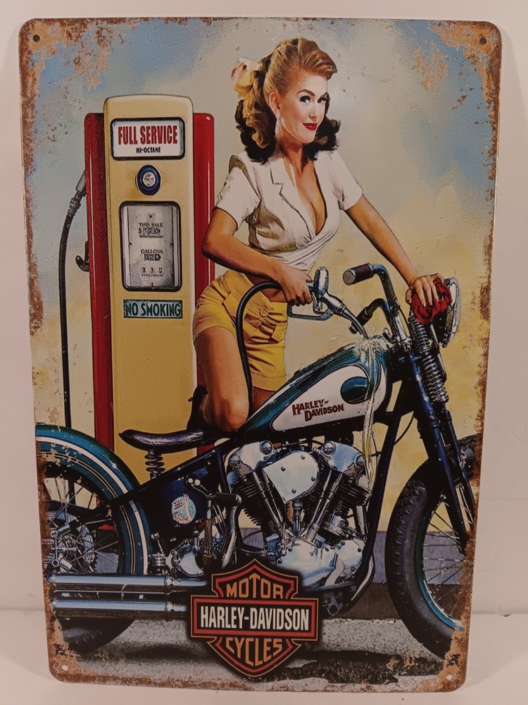 Harley-Davidson Full Service Babe Embossed Tin Sign, Rectangle