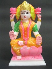 Goddess of Wealth Statue with Handmade White Marble Maa Laxmi Figure 11 Inches
