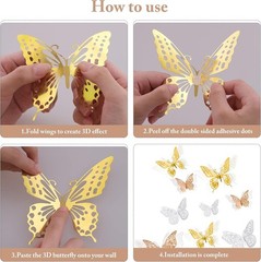 Versatile 72 Pcs Metallic Butterfly Wall Decals – 3D Decor for Any Occasion