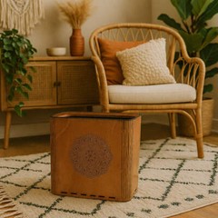 Slim Trash Can – Mandala – Wooden Garbage and Rubbish Bin for Boho Style Bedroom
