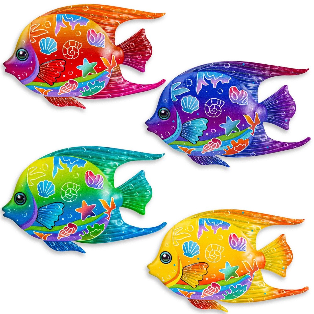 9 Inches Metal Fish Wall Art, Coastal Beach Nautical Hanging Decor (4, Fish-A)