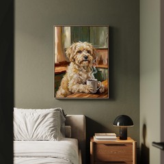 «Before Coffee» – Havanese Vertical Framed Canvas – Dog Lover Wall Art