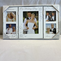 Wedding Photo Frame 3 Sections White Free Standing