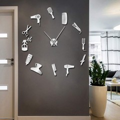 DIY Barber Giant Wall Clock with Mirror Effect Barber Toolkits Decorative Fra…