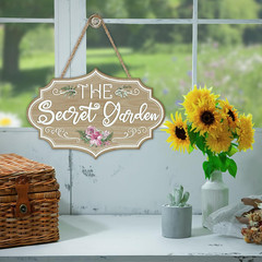 The Secret Garden Front Door Sign, Gardening Horticulture Floral Wood Plaque