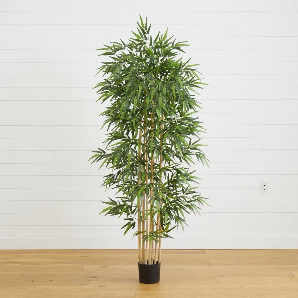 6’ Artificial Bamboo Tree in Black Pot Planter, Natural Trunks & Garden Decor