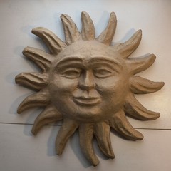 Celestial Sun Face Paper Mache Sculpture Vintage 1990s Folk Art Wall Hang Large