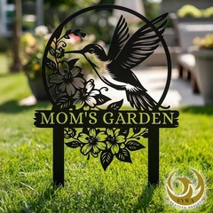 Custom Hummingbird Garden Sign, Personalized Garden Name Decor Gift