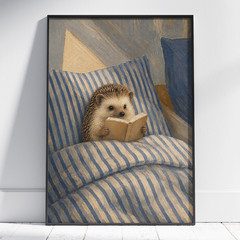Reading Hedgehog Poster – Cute Woodland Animal Wall Art Nursery Decor Gift