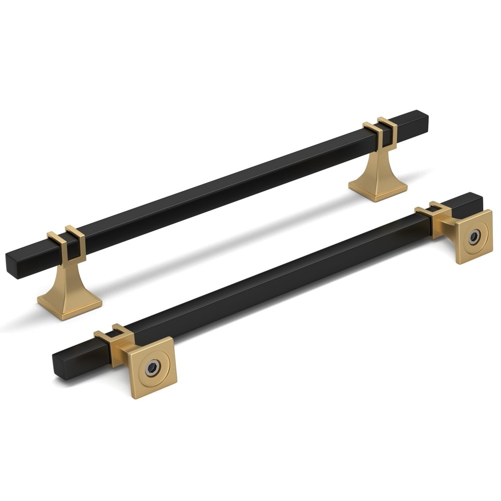 24 Pack 7-1/2 Inch(192 mm) Hole Centers Black and Gold Cabinet Pulls Matte Bl…