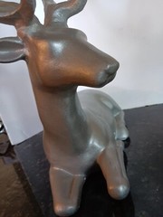 Modern Silver Resin Plastic Reindeer Deer Resting Figurine 15″ High, 12″ Long